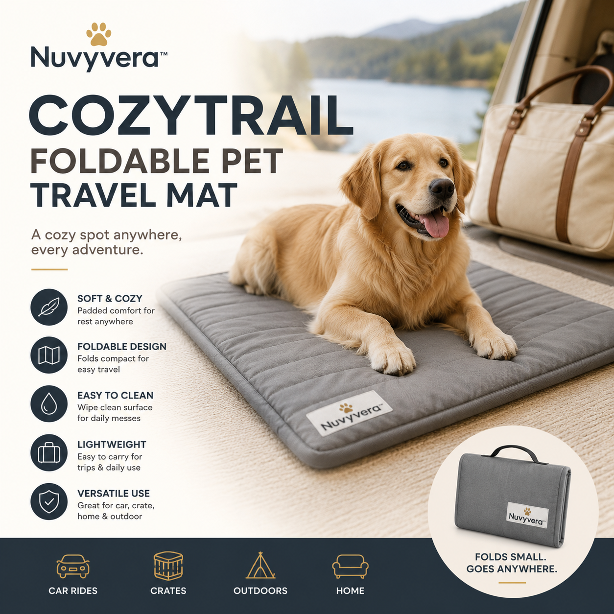 Nuvyvera™ CozyTrail Foldable Pet Travel Mat
