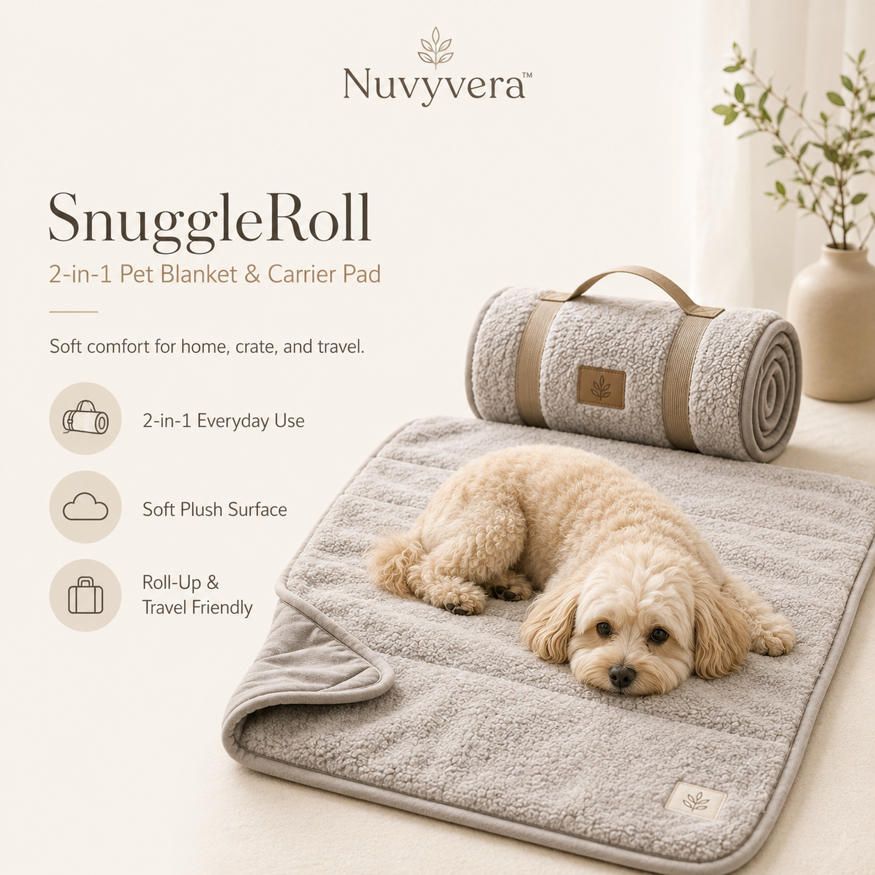 Nuvyvera™ SnuggleRoll 2-in-1 Pet Blanket & Carrier Pad